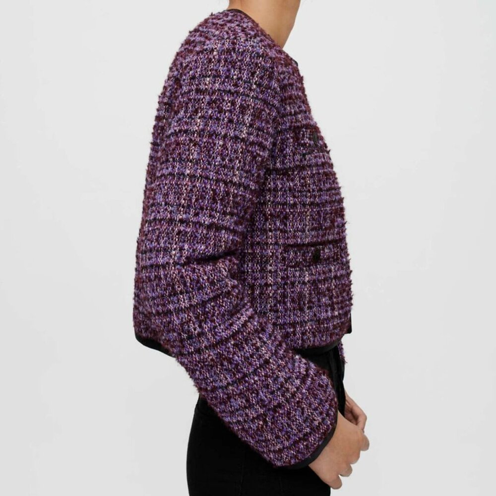 Maje Purple quilted tweed jacket NWT $535 Size 40 - Picture 2 of 8
